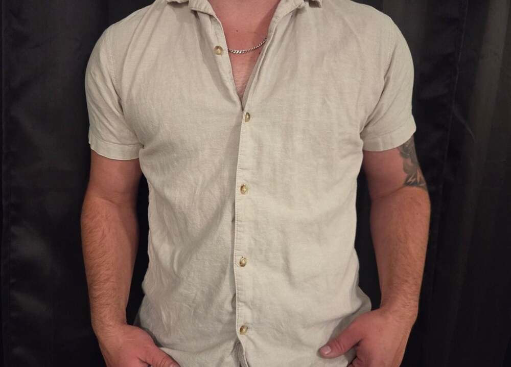 PRODUCT Short Sleeve Linen Button Down Shirt Beige